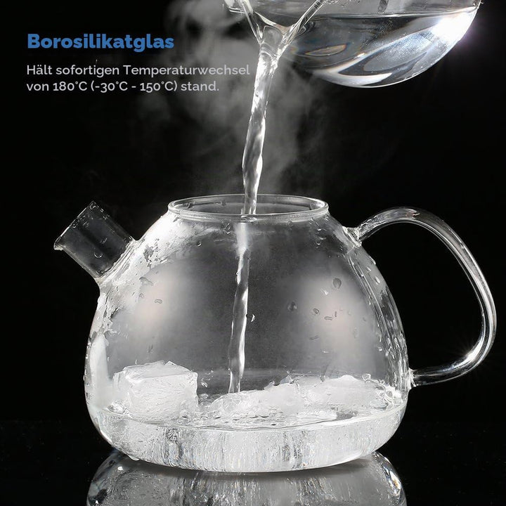 Ecooe 1.5L Teekanne mit Stövchen, Teekanne Glas und Teewärmer Edelstahl Silber 1500 ml, Silber 1500