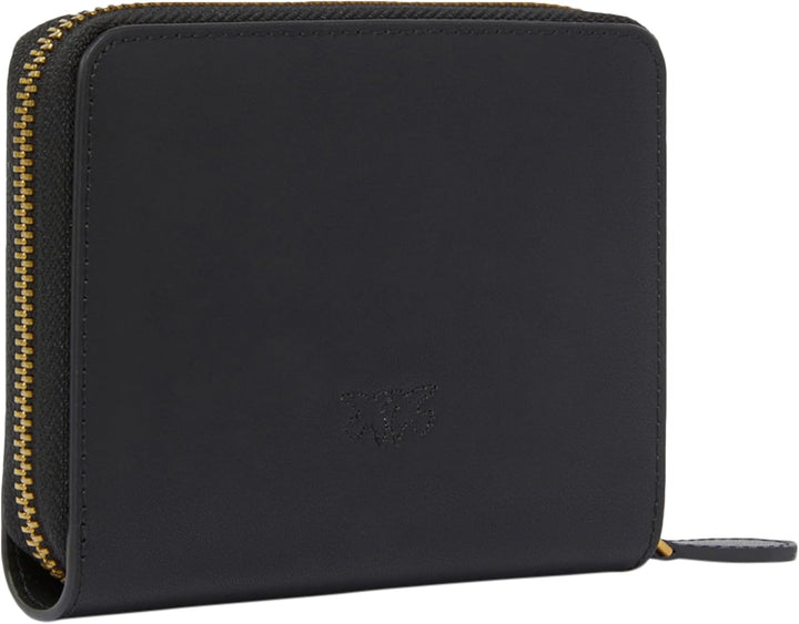 Pinko Damen Taylor Zip Around Seidenkalbsleder Reisezubehör-Brieftasche, Z99q_schwarz-Antique Gold