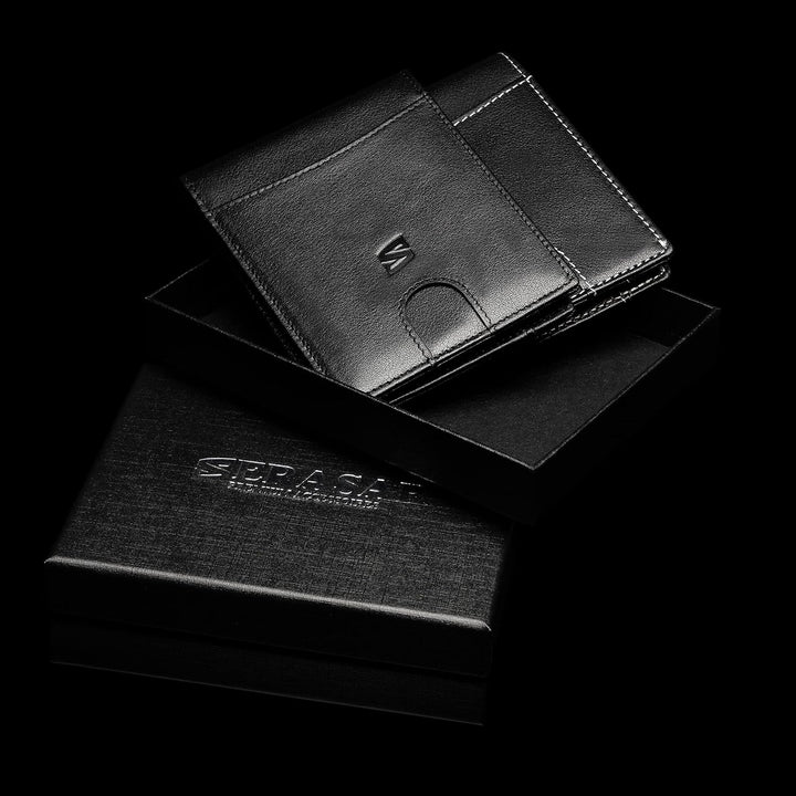 SERASAR | Premium Wallet [Clever] für Herren in schwarz aus Echtleder | 11 Kartenfächer | Wahlweise