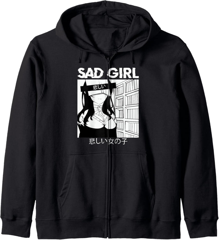 Sad Anime Girl Japanisches Retro Babe Otaku Manga Cosplay Kapuzenjacke