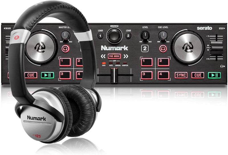 Numark DJ Komplettset - DJ2GO2 Touch 2-Deck USB DJ-Controller für Serato + HF125 professioneller Kop