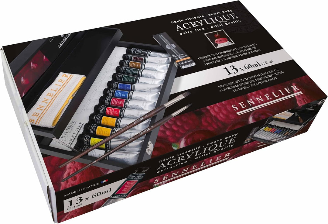 Sennelier Acrylmalset, Extrafine Acrylfarbe im Holzkoffer