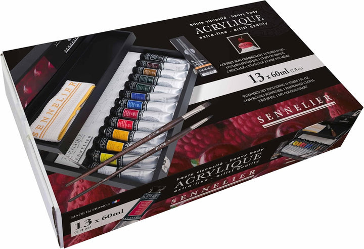 Sennelier Acrylmalset, Extrafine Acrylfarbe im Holzkoffer