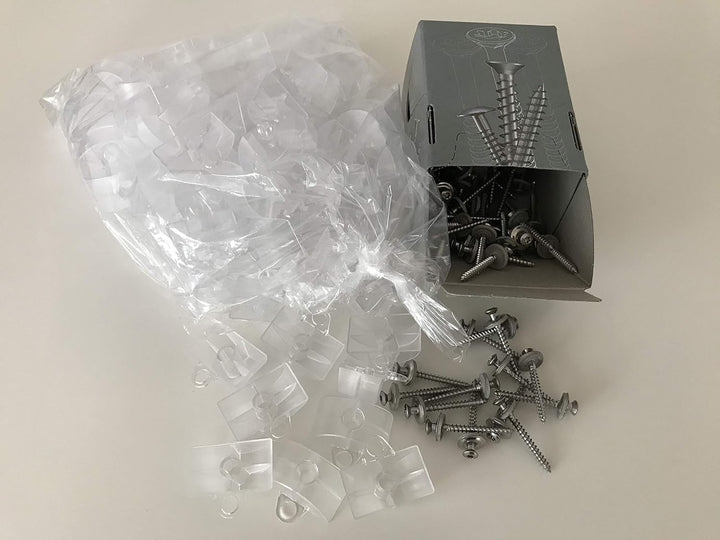 Set aus je 100 Stück Abstandhalter & Spengler-Schrauben TX20 EPDM-Dichtscheiben 4,5x45mm für Sinus P