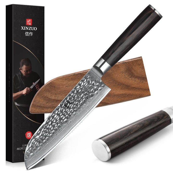XINZUO 17.6cm Damaskus Santokumesser, Profi Damastmesser Kochmesser 67 Schichten Damaststahl Chefmes