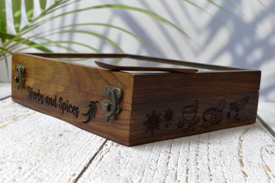 Indische Haus-Gewürzbox aus Holz/Gewürzboxen mit Gravur aus Rosenholz, Einweihungsgeschenk, Mutterta