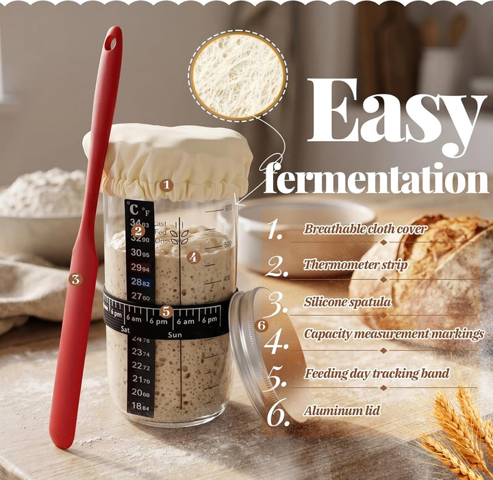 IIRC Sauerteig Starter Set mit Gärkorb Brot – Silikon Gärkörbchen(28,8cm Ovale und 25,8cm Runde) & Z