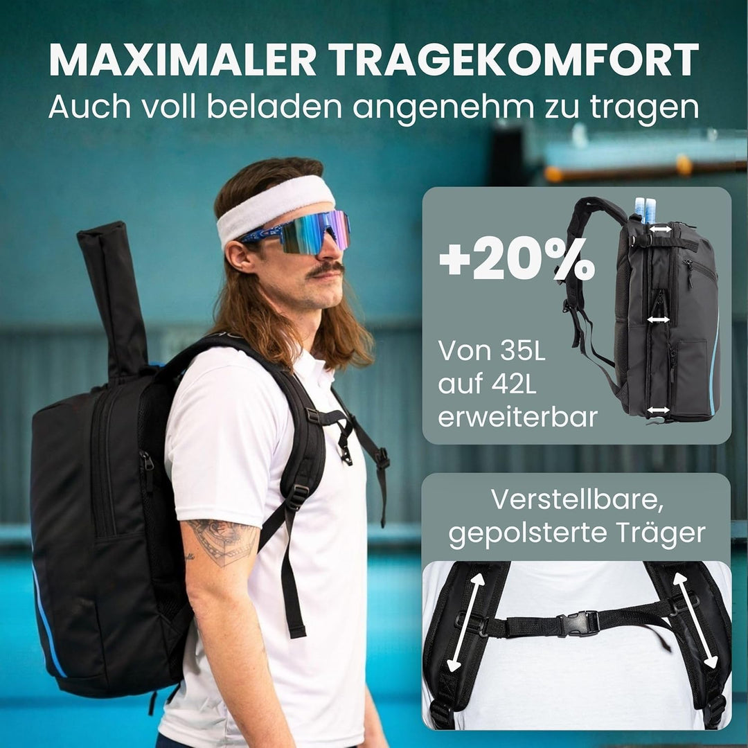 Otaro Tennisrucksack mit Schuhfach (Für 2 Tennisschläger) Inkl. Separierten Schuhfach & Schlägerschu