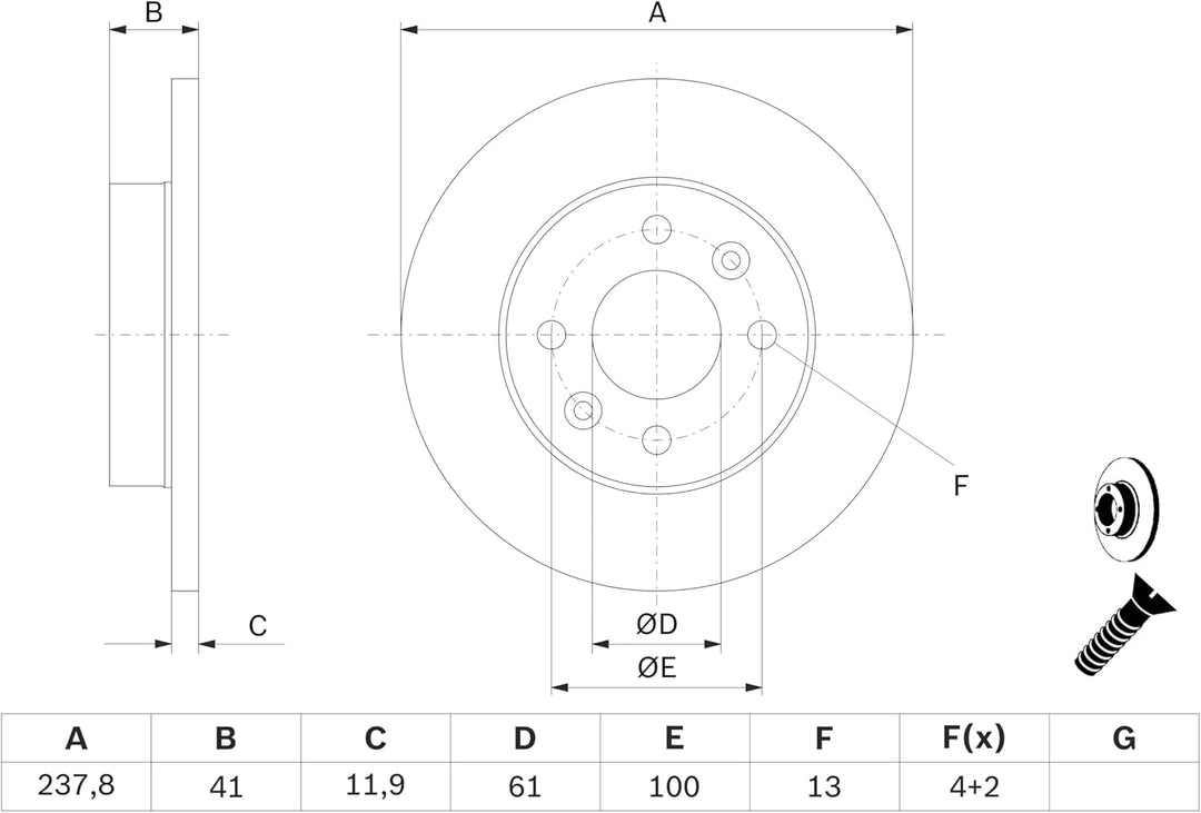 Bosch BD94 Bremsscheiben - Vorderachse - ECE-R90 Zertifizierung - zwei Bremsscheiben pro Set