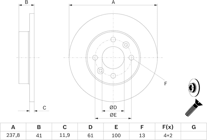 Bosch BD94 Bremsscheiben - Vorderachse - ECE-R90 Zertifizierung - zwei Bremsscheiben pro Set