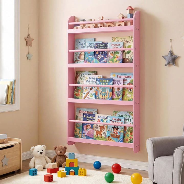 COSTWAY Bücherregal für Kinder, Kinderregal mit 4 Ablagen, Wandregal aus Holz für Spielzeug &amp; Bücher