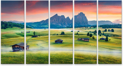 islandburner Bild auf Leinwand Aufregende Morgenstimmung Compaccio Dorf Seiser Alm Alpe Di Siusi Sta