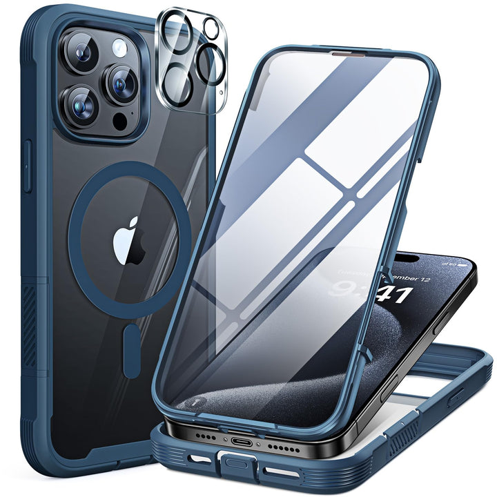 Miracase 360 Grad für iPhone 16 Pro Max Hülle mit Magsafe, Eingebaut Glas Schutzfolie, Komplettschut