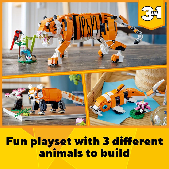 LEGO Creator 3in1 Majestic Tiger 31129 Building Kit; Animal Toys for Kids, Featuring a Tiger, Panda