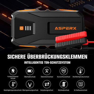 ASPERX Starthilfe Powerbank 3000A 12V(Bis Zu 10,0L Benzin oder 8,0L Diesel) Auto Starthilfe mit LED