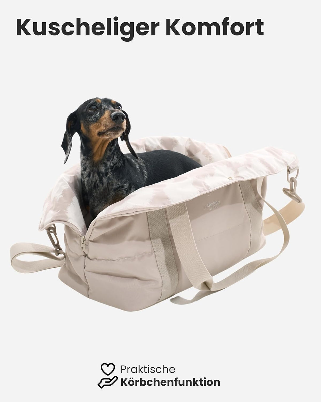 Larkson Hundetragetasche Beige - Frida - Aufklappbare Hundetasche für Kleine Hunde bis 8kg - Transpo