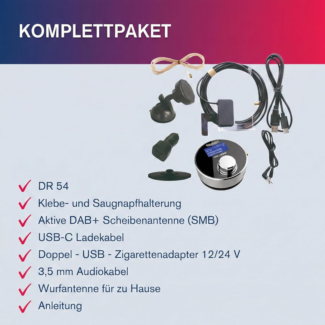 Albrecht DR 54 DAB+ Digitalradio Adapter - Kabellose Übertragung, FM Transmitter, Aux-Out, Autoradio