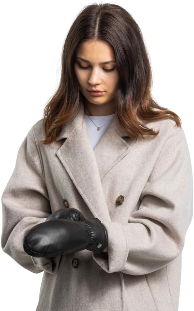 Fäustlinge aus reinem Merino Lammfell und robustem Lammnappa Leder, Touchscreen-fähig, Damen, Lammfe