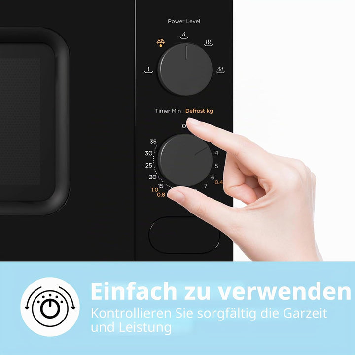 COMFEE' Mikrowelle, Schwarz, 20 Liter, 700 W, 5 Leistungsstufen, Schnellauftaufunktion, manueller Ti