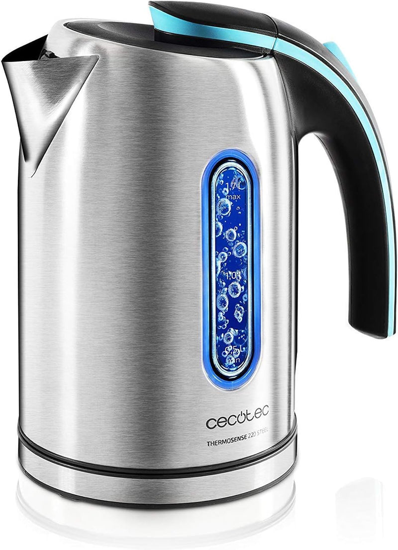 Cecotec elektrischer Wasserkocher TermoSence 220 STeel, 1.2 Liter, BPA-frei, rostfreier Stahl, Anti-