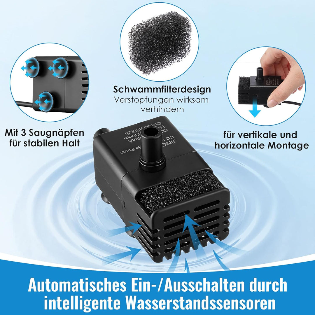 Automatische Mini-Tauchpumpe mit Wassersensor, 2,5m Schlauch & Rückschlagventil, 280L/h Kondensatpum