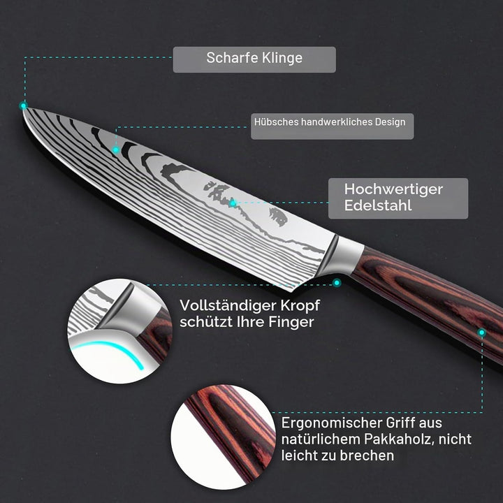 Messerset 5-tlg, Küchenmesser Set aus Hochwertigem Edelstahl, Premium Küchenmesserset Ergonomischem