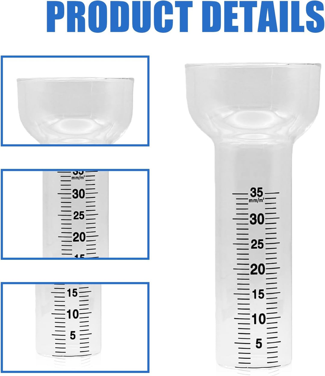 2 Stück Regenmesser Frostsicher, Regenmesser Ersatzglas für 1-35 mm Messungen mit Halterung, Regenme