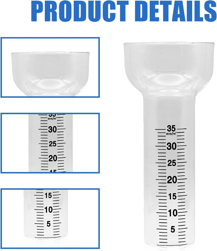 2 Stück Regenmesser Frostsicher, Regenmesser Ersatzglas für 1-35 mm Messungen mit Halterung, Regenme