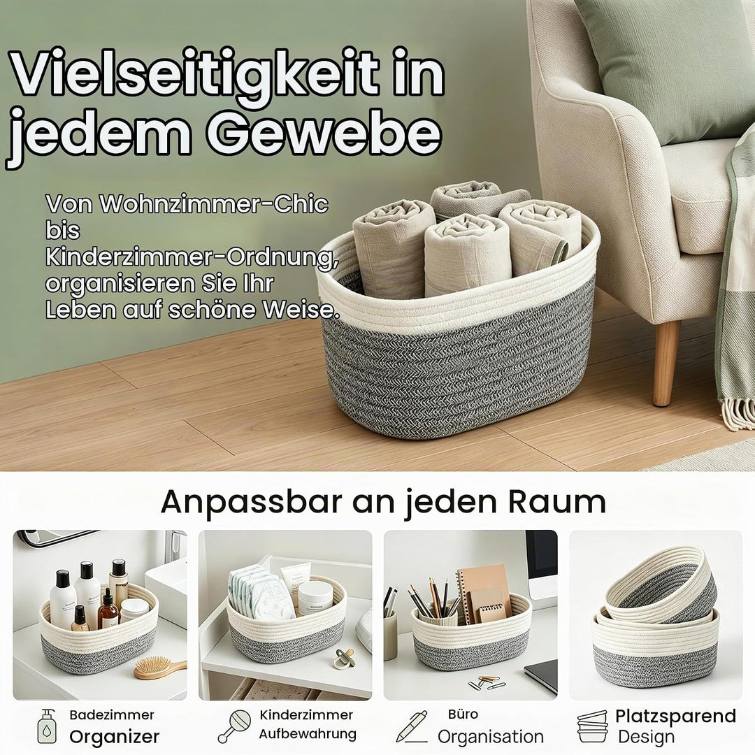 4 Stück Aufbewahrungskorb Geflochten Baumwollseil,Stapelbare Speicher Storage Basket,Stapelbare Korb