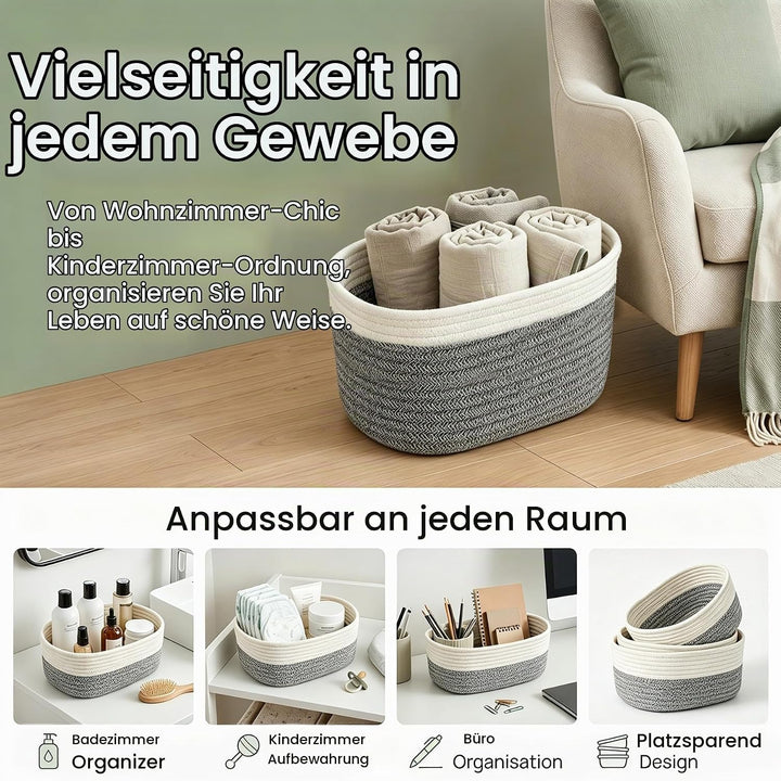 4 Stück Aufbewahrungskorb Geflochten Baumwollseil,Stapelbare Speicher Storage Basket,Stapelbare Korb