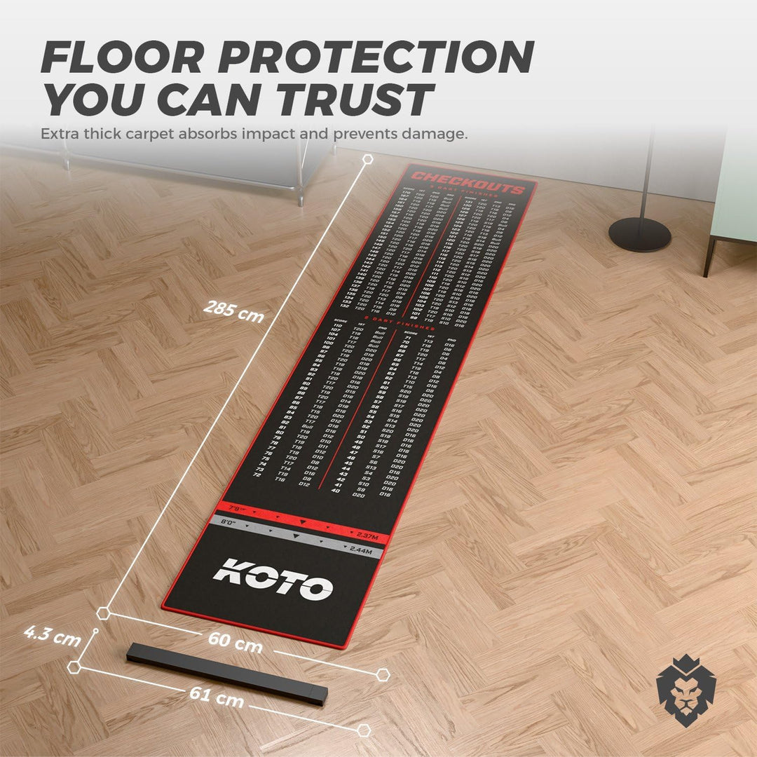 KOTO - Oche Carpet Checkout Dartmatte 285 x 60 cm, Dartmatte mit Anti-Rutsch-Beschichtung, Wurflinie