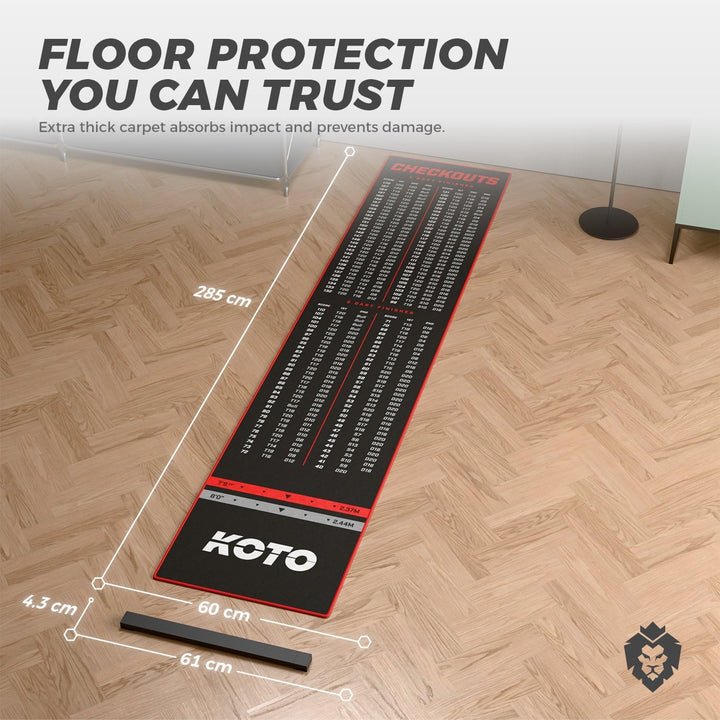 KOTO - Oche Carpet Checkout Dartmatte 285 x 60 cm, Dartmatte mit Anti-Rutsch-Beschichtung, Wurflinie