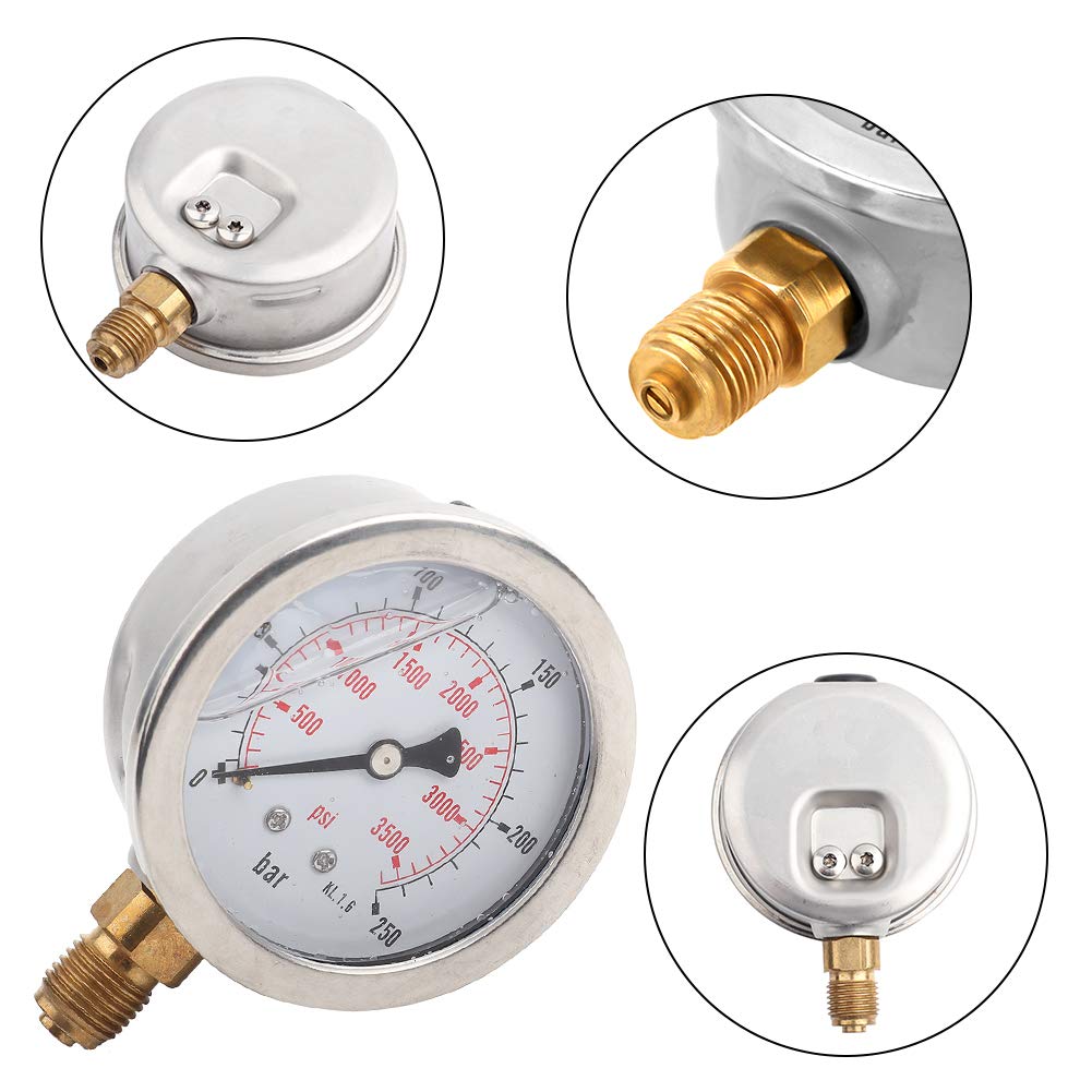 Flüssigkeitsgefülltes hydraulisches Manometer 0-3750PSI 0-250 Bar Manometer, 2,5 "DIAL-Anzeige, G1/4
