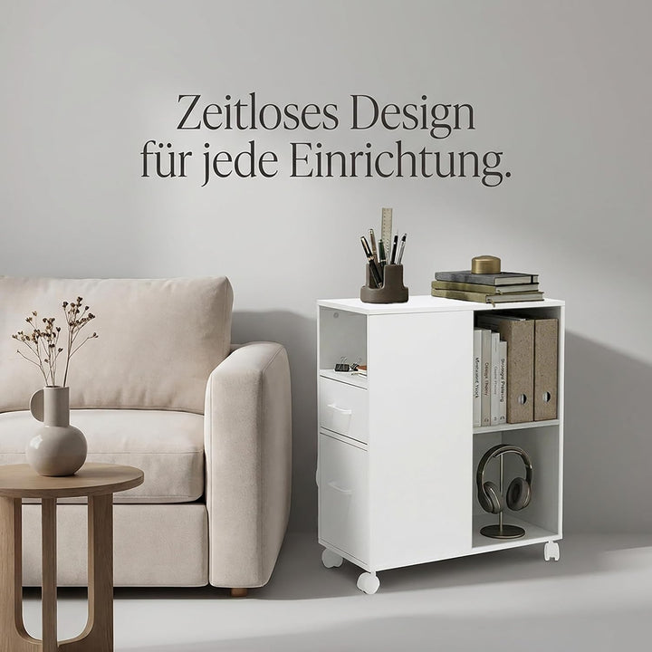 Relaxdays Rollcontainer, 2 Schubladen, 3 Fächer, HxBxT: 65 x 30 x 60 cm, MDF, Büro Unterschrank, Akt