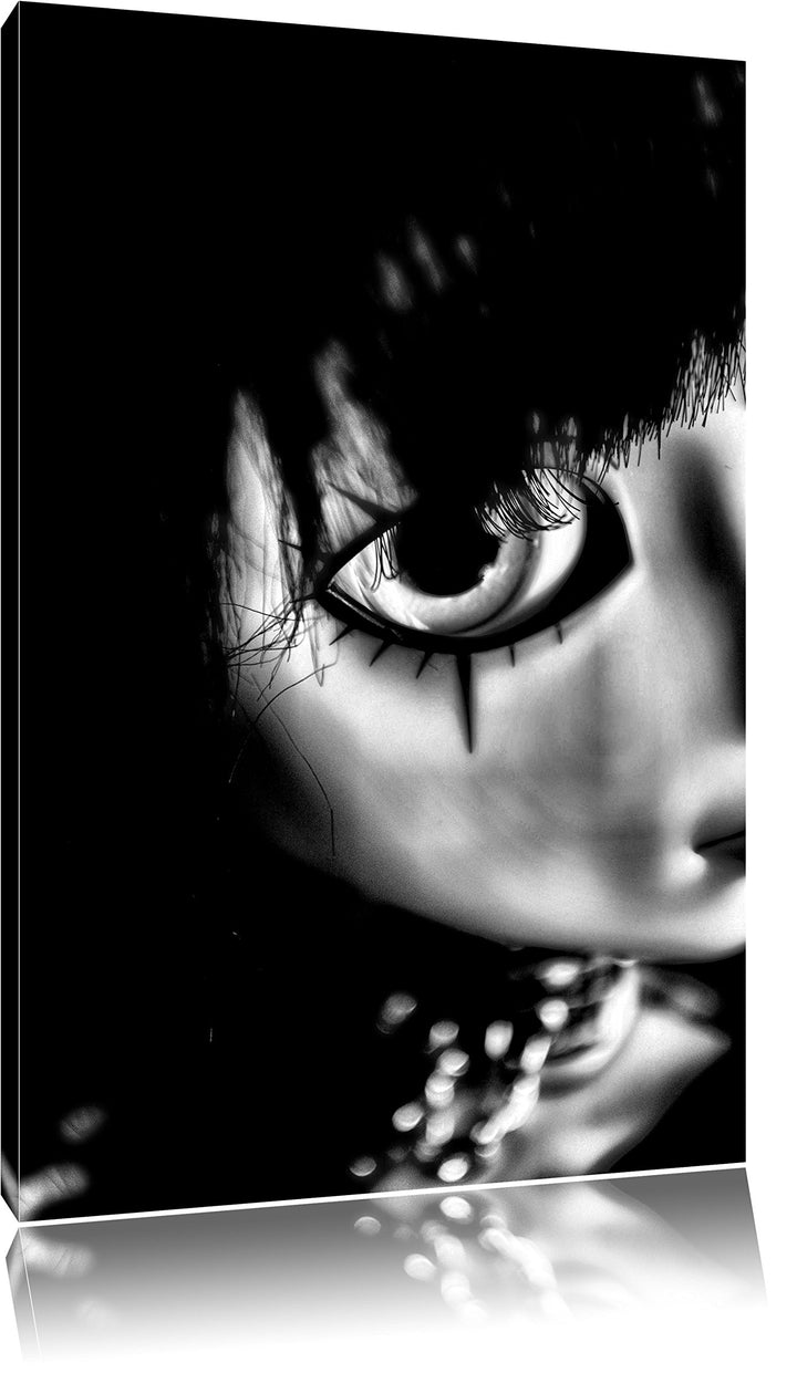 Pixxprint düstere Pullip mit Augen / 100x70cm Leinwandbild bespannt auf Holzrahmen/Wandbild Kunstdru