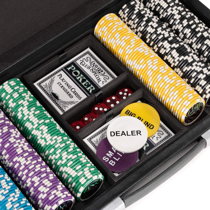 Nexos Trading Pokerkoffer Leder Deluxe mit 300 Ocean Champion Chips abgerundete hochwertige Metallke