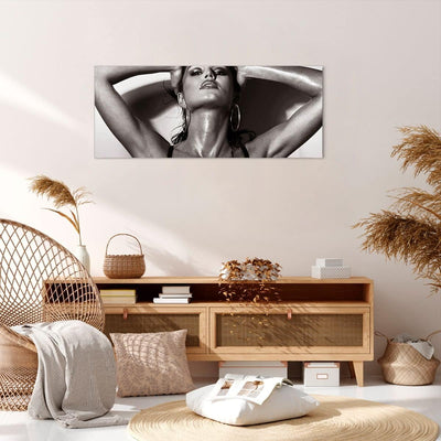 Wandbilder Dekoration Wohnzimmer Frau Eleganz Sommer nass Panorama Bilder auf Leinwand 120x50cm Lein