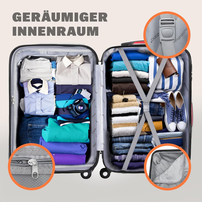 Monzana® Kofferset Baseline 3er Hartschalen-Koffer Trolley Reisekoffer Rollkoffer Handgepäck 4 Rolle