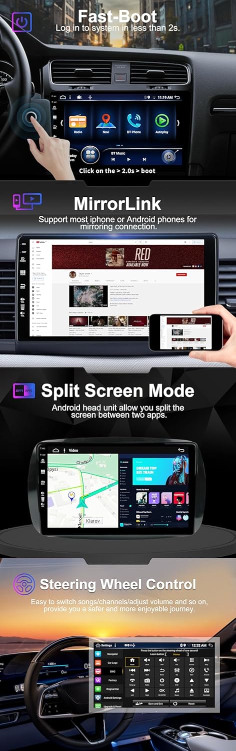 SXAUTO Android 12 IPS Autoradio Passt für Benz Smart 453 Fortwo (2014-2020) - Eingebaut Carplay/Andr