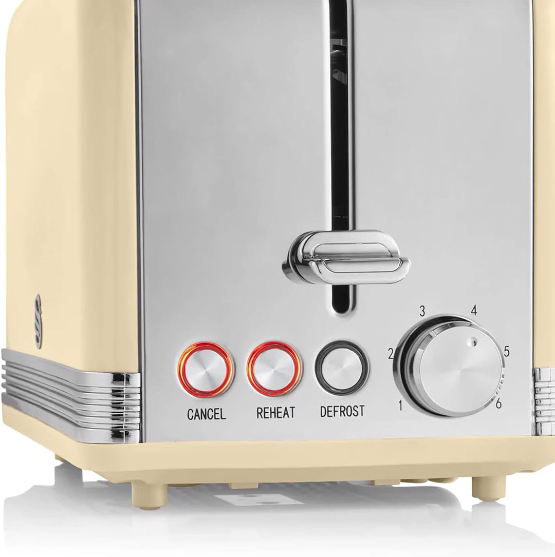 Swan Retro ST19010CNEU 2-Scheiben-Breitschlitz-Brottoaster, Vintage Design, 3 Funktionen: Auftauen/A