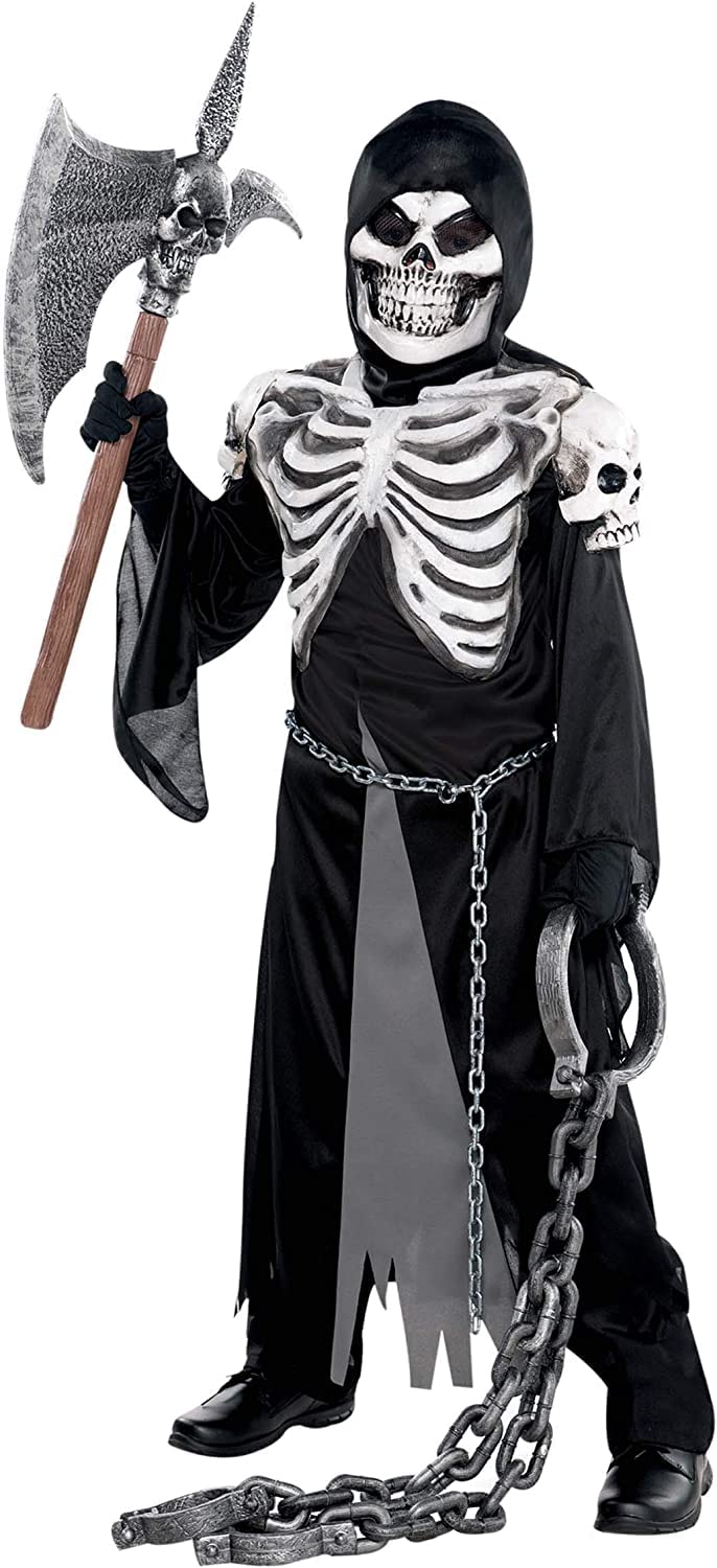 Amscan - Kinderkostüm Sensenmann, Robe, Kapuze, Gesichtsmaske, Skelett, Mottoparty, Karneval, Hallow