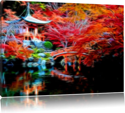 Dark Chinesischer Tempel, Bild auf Leinwand, XXL riesige Bilder fertig gerahmt mit Keilrahmen, Kunst