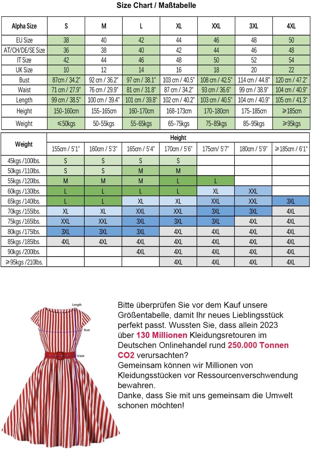 AXOE Damen Rockabilly Kleider 50er Jahre Baumwolle Gürtel XL F05, XL F05
