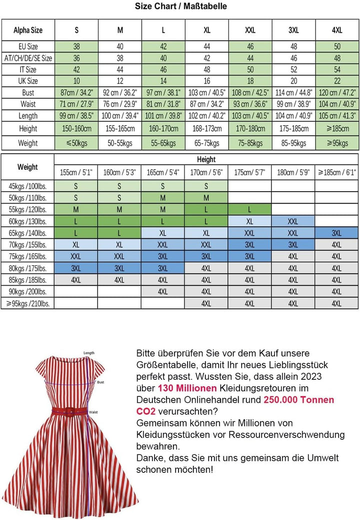 AXOE Damen Rockabilly Kleider 50er Jahre Baumwolle Gürtel XL F05, XL F05