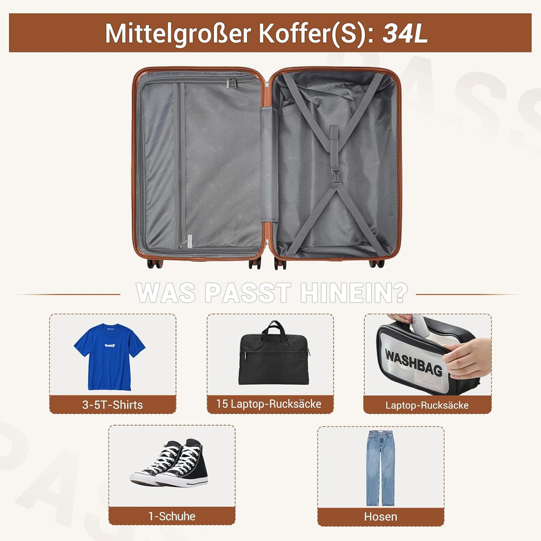 British Traveller Handgepäckkoffer 54x36.5x21.5 cm Leichter Reisekoffer aus ABS+PC mit TSA-Schloss,