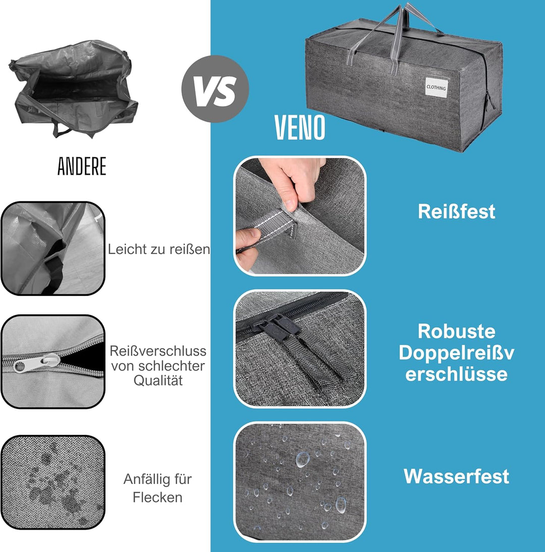 VENO 6-er Pack extra grosse Umzugstaschen mit Rucksackgurten, Umzugshelfer, starke Griffe und Reissv