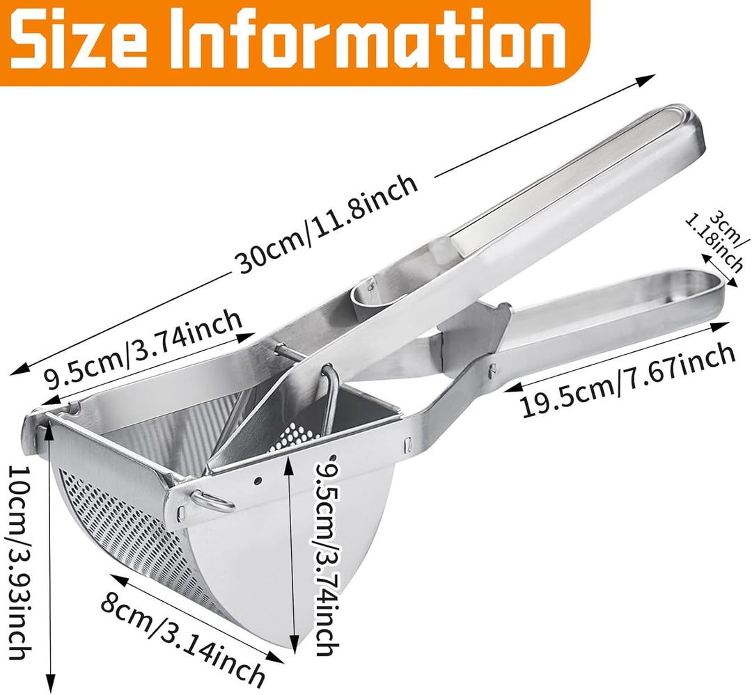 Kartoffelpresse Edelstahl mit Komfortgriff, Grosses Loch Kartoffelstampfer, Spätzlepresse, Einfache
