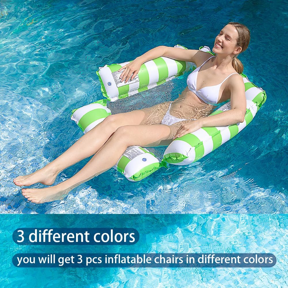 3 Pack Pool Float Chair Lounge für Erwachsene, Aufblasbare Pool Floats 4-in-1 Mehrzweck-Poolschwimme