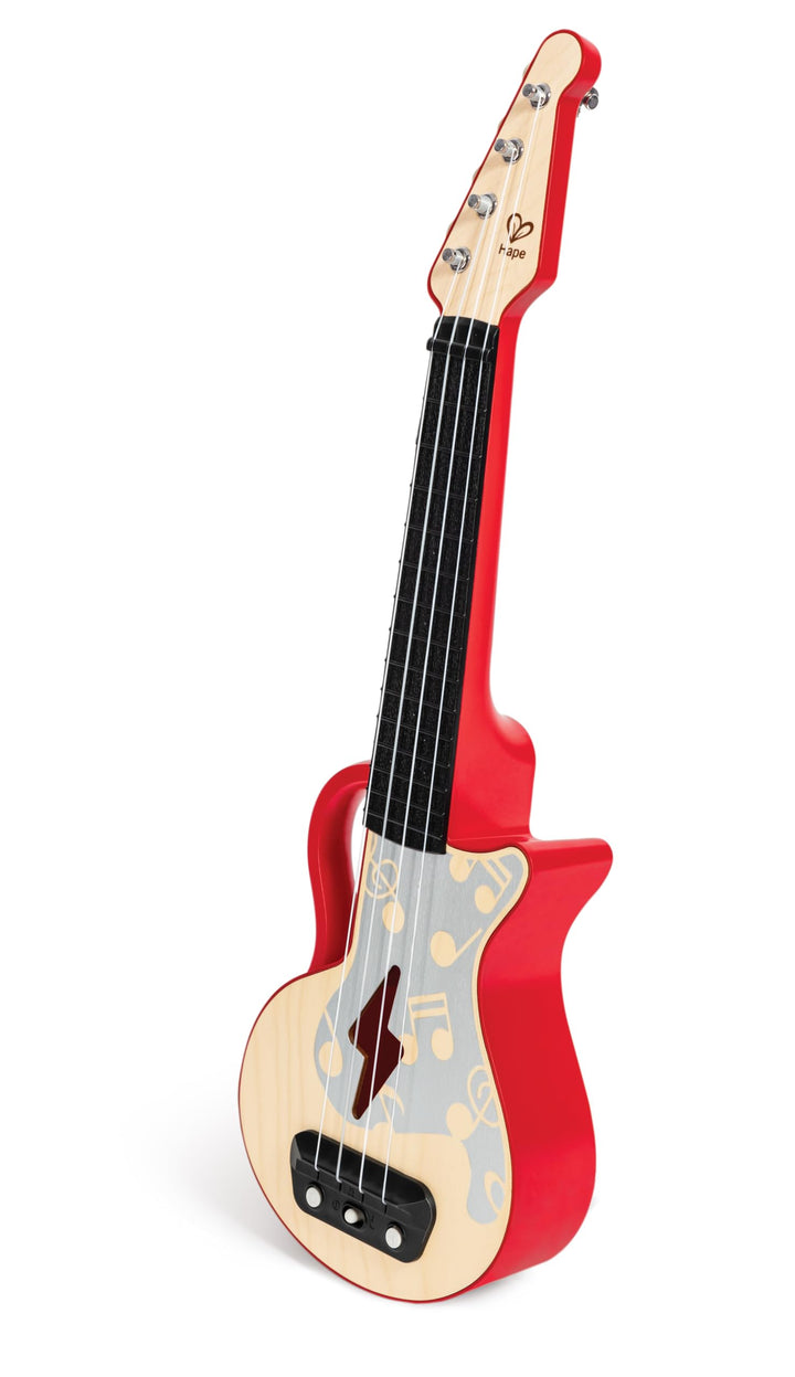 Hape Elektrische Ukulele mit stimmbaren Saiten und Führungslichtern für Kinder ab 3 Jahren, rot