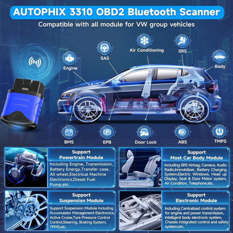 AUTOPHIX 3310 OBD2 Bluetooth Adapter Vollständiges System OBD2 Diagnosegerät Bluetooth Kompatibel mi